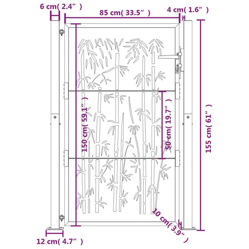 Poort – Tuinafscheiding – Tuintuinpoort – Hek – Bamboe Poort – Antraciet Kleur – Duurzaam Staal – Afmetingen 105x155 cm