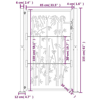 Poort – Tuinafscheiding – Tuintuinpoort – Hek – Bamboe Poort – Antraciet Kleur – Duurzaam Staal – Afmetingen 105x155 cm