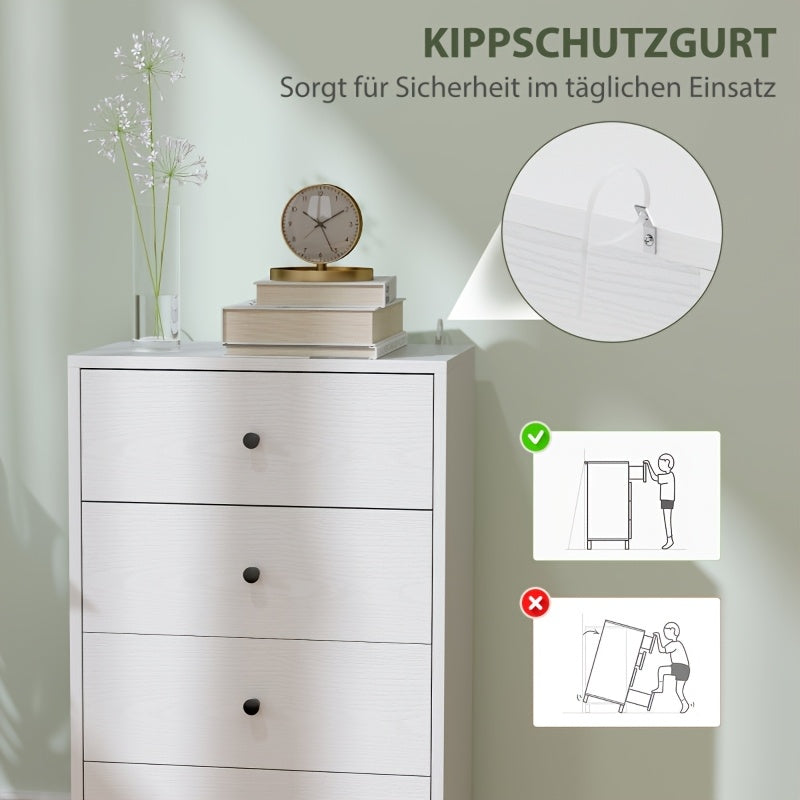 Ladekast – Ladekasten – Dressoir – Opbergkast – Opbergmeubel – Wit – 4 Lades en 3 Open Planken – Ruimtebesparend en Stevig