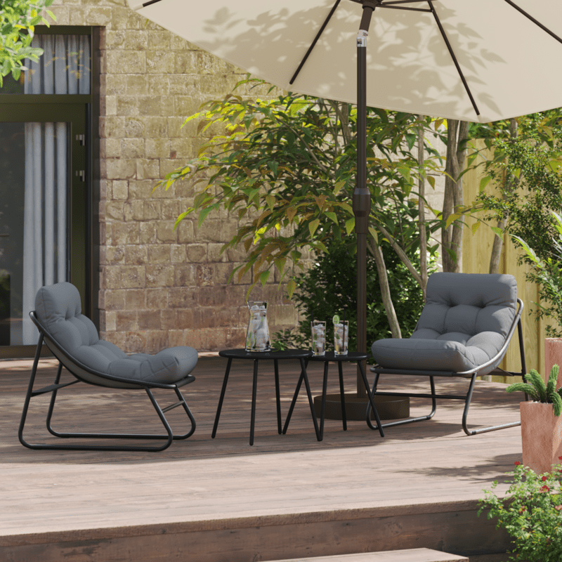 Tuinstoelen Set – Buitenstoelen – Tuinmeubelen – Balkon Stoelen – Staal Frame – Zwarte Kussens