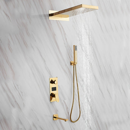 Doucheset – Douche Systeem – Douchekraan – Regendouche – Douchekolom – Thermostatisch Mengventiel – Messing Goudkleurig – LED Temperatuurindicatie