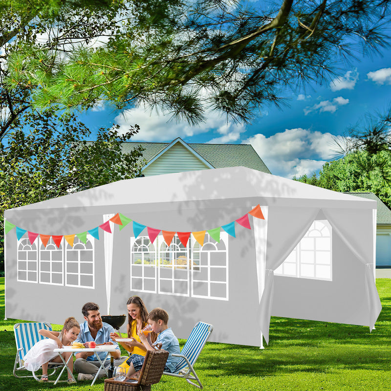 Partytent – Tuinpaviljoen – Feesttent – Tuintent – Paviljoen – 3x6 Meter – Waterdicht PE Materiaal – Met Zijwanden en UV Bescherming - Wit