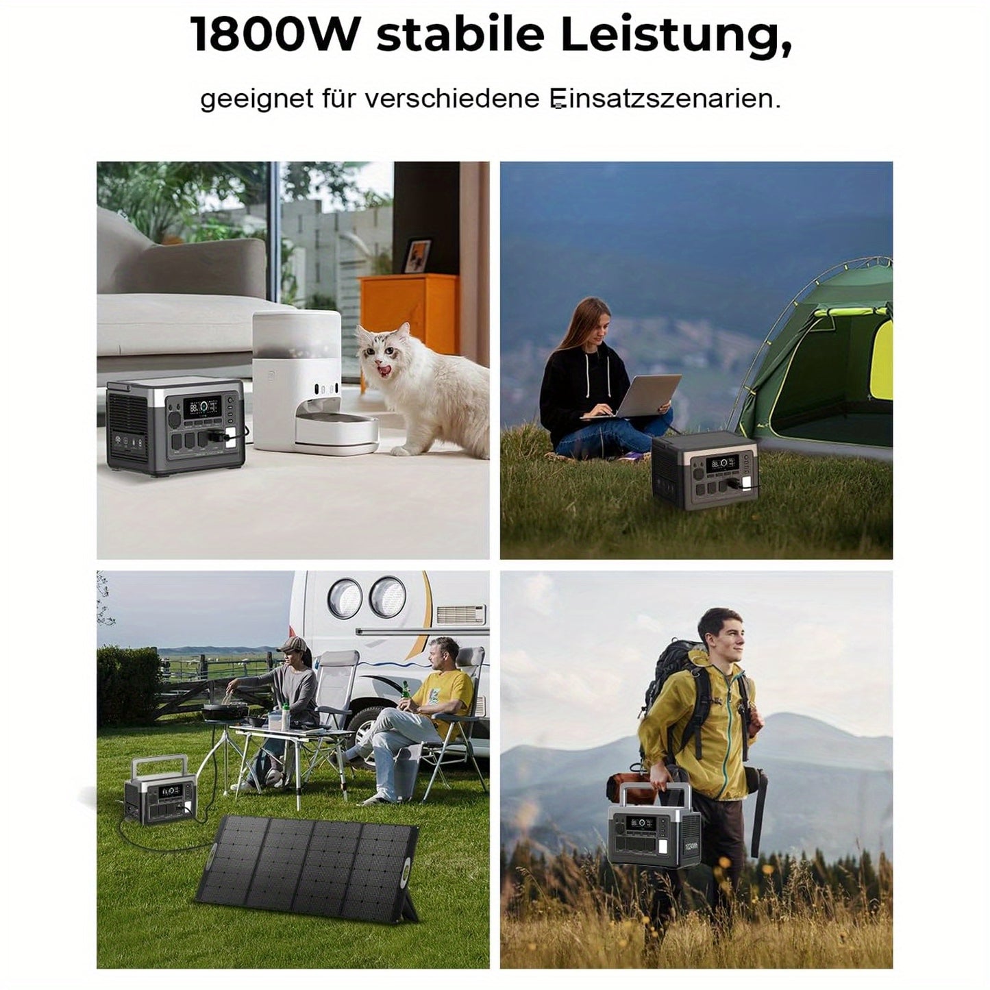 Zonnegenerator – Draagbare Stroomgenerator – Powerstation – Zonne-energiecentrale – Camping Generator – 1024Wh Capaciteit – 1800W Piekvermogen – Snelladen in 1 Uur – Inclusief 100W Zonnepaneel