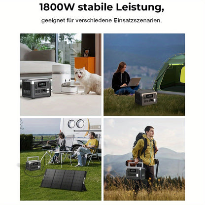 Zonnepaneelstation – Draagbare Powerstation – Solar Generator – Noodstroomcentrale – Zonne-energiecentrale – 1024Wh LiFePO4 Accu – 1800W Output met 200W Zonnepaneel