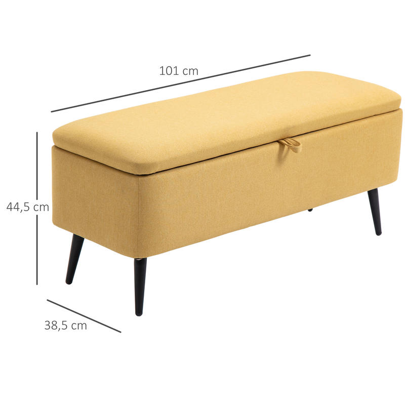Gele Stoffen Bank – Zitbank – Ottoman – Bankje – Halbank – Linnen Look – Draagkracht 150 Kg – Afmetingen 101x38,5x44,5 cm
