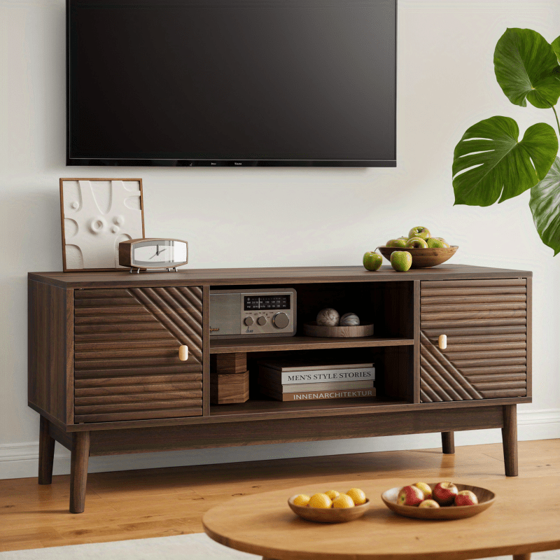 TV-meubel – Tv-meubelkast – Mediaconsol – Entertainment Meubel – Tv Kast – Walnoot Houtlook – 110 cm Breed – Geschikt Voor 32-45 Inch Televisies