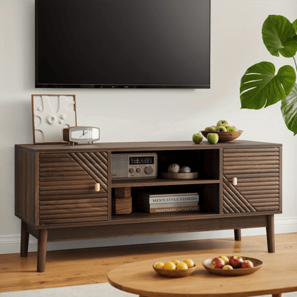 TV-meubel – Tv-meubelkast – Mediaconsol – Entertainment Meubel – Tv Kast – Walnoot Houtlook – 110 cm Breed – Geschikt Voor 32-45 Inch Televisies