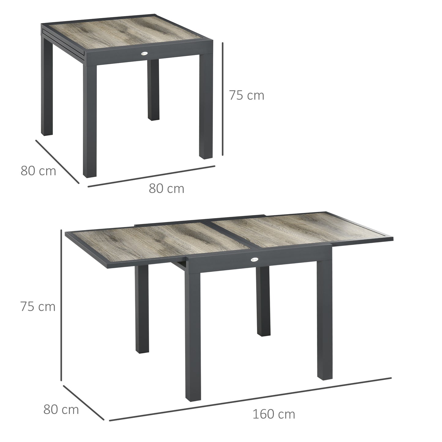 Uitschuifbare Tuintafel – Tuinset Tafel – Buiten Tafel – Terrastafel – Balkon Tafel – Aluminium Frame – Houtlook Tafelblad – Beige+Grijs – 160x80x75 cm