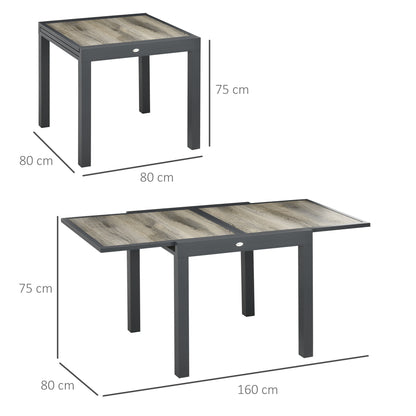 Uitschuifbare Tuintafel – Tuinset Tafel – Buiten Tafel – Terrastafel – Balkon Tafel – Aluminium Frame – Houtlook Tafelblad – Beige+Grijs – 160x80x75 cm