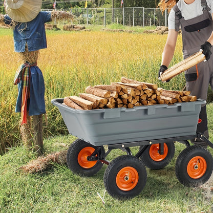 362.87 KG Garden Dump Carts, Heavy Duty Yard Cart, 4 Wheel Wheelbarrow with 25.4cm Tires, 180°Rotating Handle, Steel Frame and Quick Release System for Plants, Soil, Sand, in Courtyard, Beach, Farm