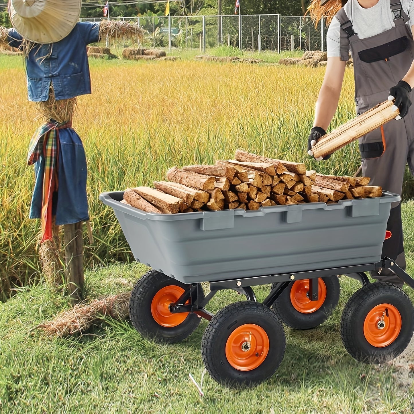 Kruiwagen – Tuinkar – Tuinwagen – Zware Kar – Transportkar – 362 KG Draagkracht – 180° Draaibare Handgreep – Stalen Frame – 4 Wielen Met 25,4 cm All-Terrain Banden