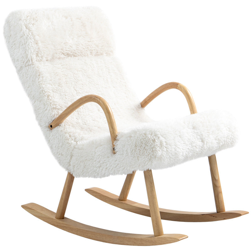 Schommelstoel – Relaxstoel – Rocking Chair – Lounge Stoel – Schommelstoel Wit – Zachte Fleece Bekleding – Stevig Houten Frame – Verstelbare Hoofdsteun – Max 120 kg