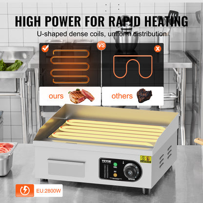 Bakplaat – Grillplaat – Tafelgrill – Gourmetplaat – Elektrische Plancha – 2800W Vermogen – Instelbare Temperatuur 50-300°C