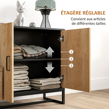 Buffetkast – Dressoir – Opbergkast – Sideboard – Buffetmeubel – Met 3 Laden en Verstelbare Plank – Stalen Poten en Aluminium Handgrepen – Natuurlijke Houtlook – Afmeting 140x35x75 cm
