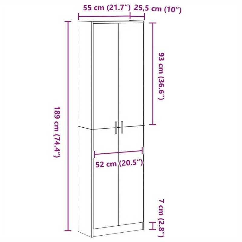 Kledingkast Modern – Garderobekast – Linnenkast – Kasten – Bergkast – Smoked Oak Finish – Ruimtebesparend Ontwerp (55x25x189 cm)