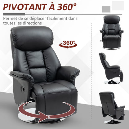 Draaifauteuil – Relaxstoel – Lounge Stoel – Verstelbare Fauteuil – TV Stoel – 360° Draaibaar – Verstelbare Voetensteun – Kunstleer Zwart – Max. 150 kg Belastbaar – Comfortabel Met Hoogwaardige Padding