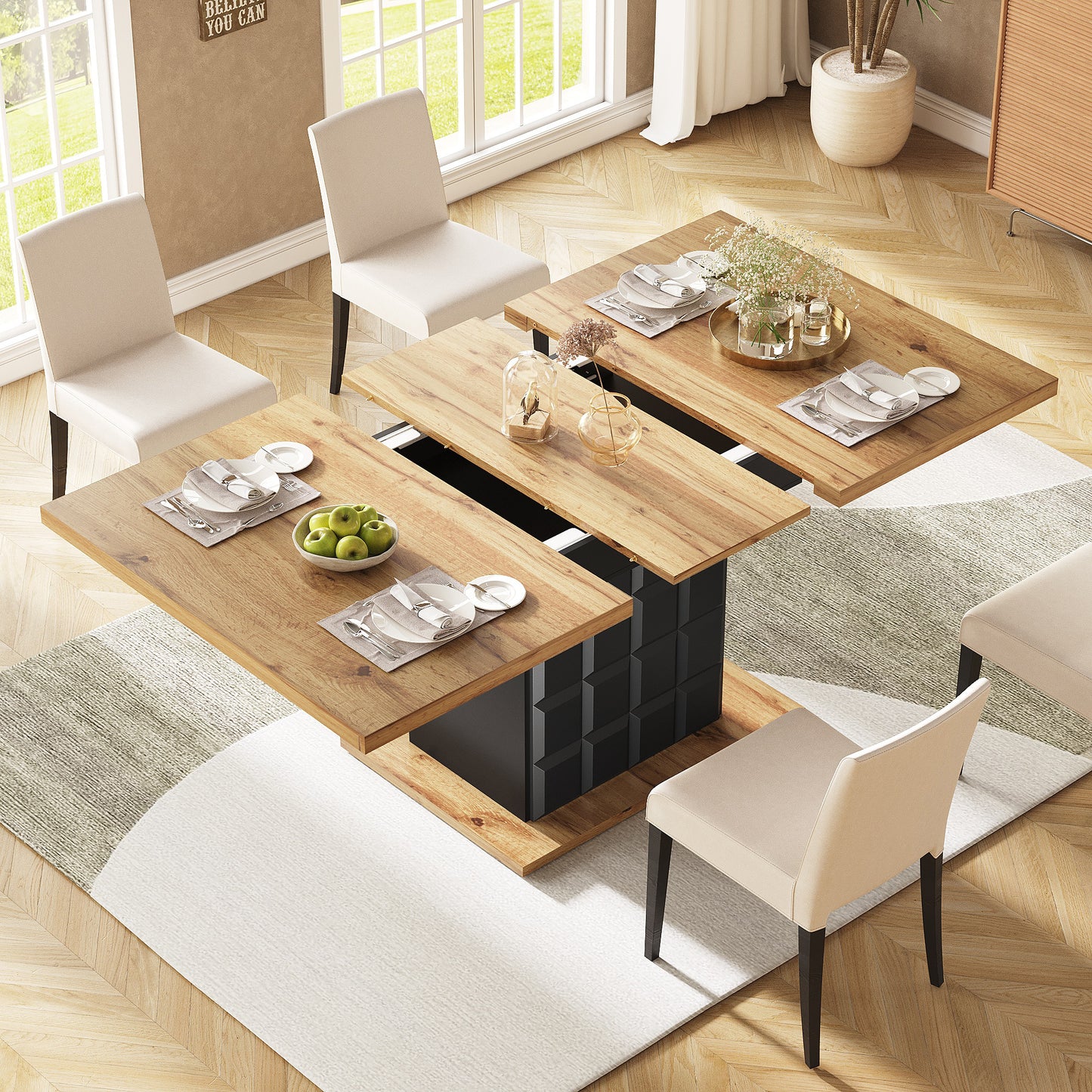 Uitklaptafel – Klaptafel – Vouwtafel – Uitschuiftafel – Eettafel – Uitschuifbaar 110-140 CM – Opbergruimte Onderblad – Houtlook Design