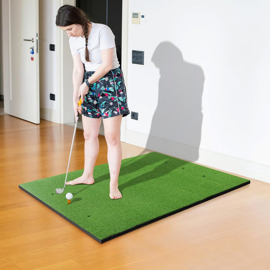 Golf oefenmat – golfmat – putting mat – trainingsmat – golf hitting mat – Realistisch grasgevoel – Antislip EVA-bodem – 152x92 cm – Inclusief tees en alignment sticks