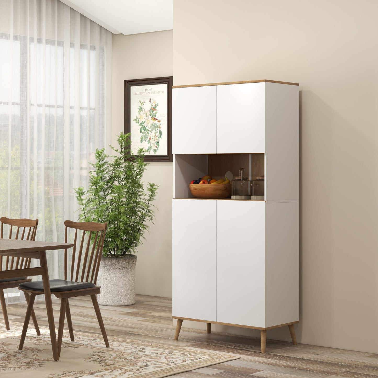 Keukenkast – Keukenkastje – Opbergkast – Magnetronkast – Buffetkast – Wit – 80x40x178 cm – Verstelbare Planken – Anti-Kantelbeveiliging