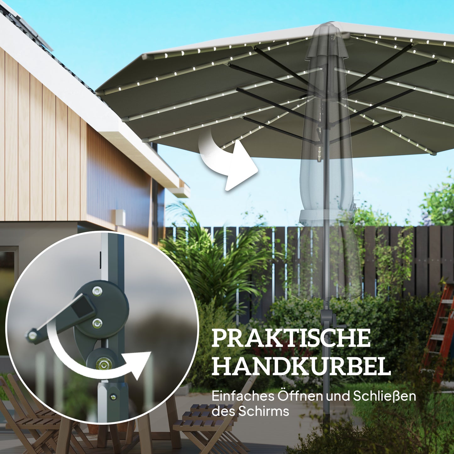 Dubbele Tuinparasol – Terrasparasol – Zweefparasol – Balkonparasol – UV-parasol – Donkergrijs – Ingebouwde Solar Led-Verlichting – UPF50+ UV-Bescherming