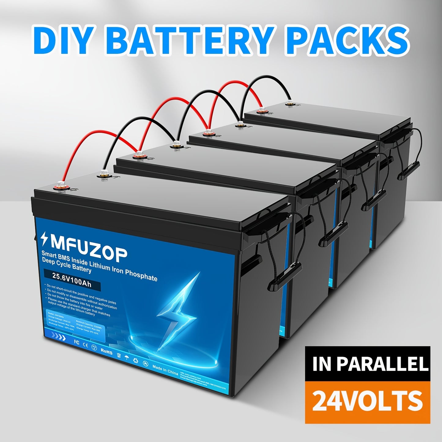 LiFePO4 Accu – Lithium Batterij – Camper Accu – Boot Accu – Zonne-energie Accu – 25,6V 100Ah – 100A BMS Bescherming – Lichtgewicht & Duurzaam