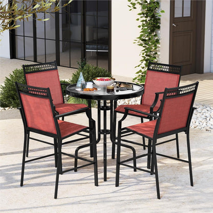 Tuinstoelen – Terrasstoelen – Balkonstoelen – Hoge Stoelen – Ligstoelen – Metalen Frame – Sneldrogende Ademend Zitting – Max. 180 kg Belastbaar – Rood