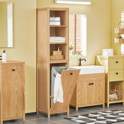Badkamerkast – Badkamermeubel – Kolomkast – Opbergkast – Wastafelonderkast – Hoog – Met Wasmand en 3 Legplanken – MDF & Spaanplaat – 172x40x35 cm