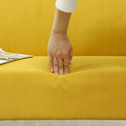 2-zits bank – tweezitsbank – loveseat – zitbank – bankje – gele corduroy bekleding – dikke vulling – massief houten poten