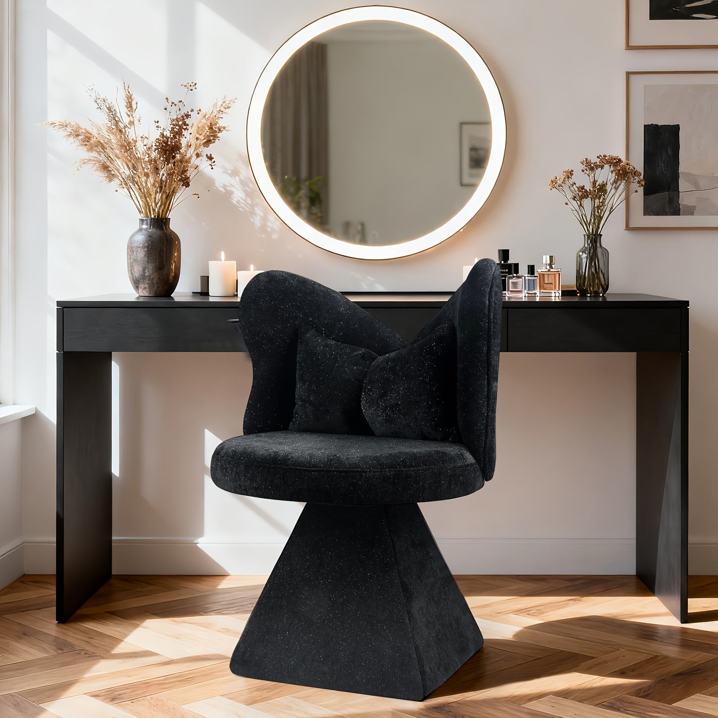 Vlinderstoel – Loungestoel – Draaistoel – Fauteuil – Dressing Chair – Zwart – Draaibaar Zitvlak – Bamboe Frame met Katoenen Vulling