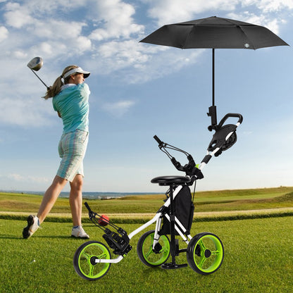 3 Wheel Golf Push Pull Cart, Foldable Lightweight Golf Bag Trolley with Adjustable Seat and Handle, Scorecard Holder, Umbrella Holder