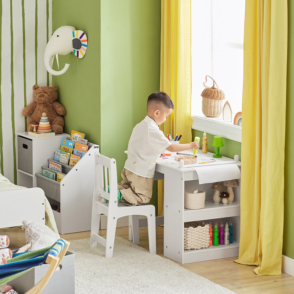 Kinderbureau Set – Kinderbureau Met Stoel – Kindertafel – Kindertafel Met Stoel – Kinderwerkplek – MDF En Grenenhout – Met Opbergruimte En Ergonomische Rugleuning