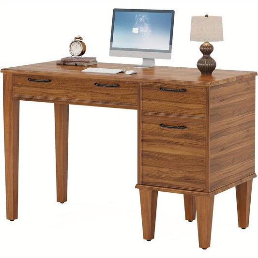 Bureau – Computertafel – Schrijftafel – Werktafel – Bureaus – 119,4 cm – MDF Engineered Wood – 3 Lades – Verstelbare Voetjes – Farmhouse Stijl – Compact en Stabiel