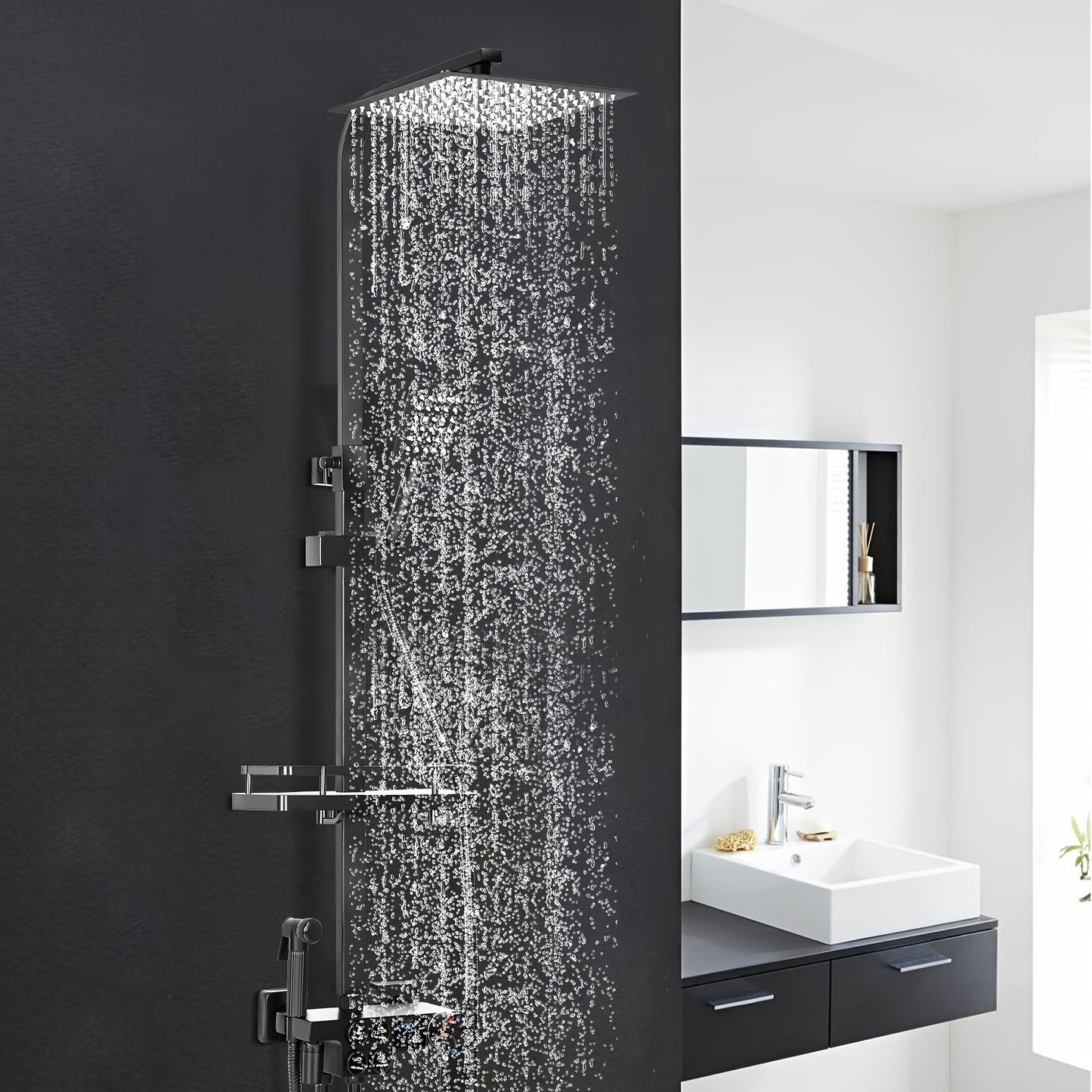 Kehot Contemporary Wall-Mounted Shower and Handheld Shower Combo with Digital Temperature Control - 38°C, 1 Minute Timer, 28 Kg Capacity, Black, No Electricity Needed, Modern Bathroom Accessories, Highquality Finish