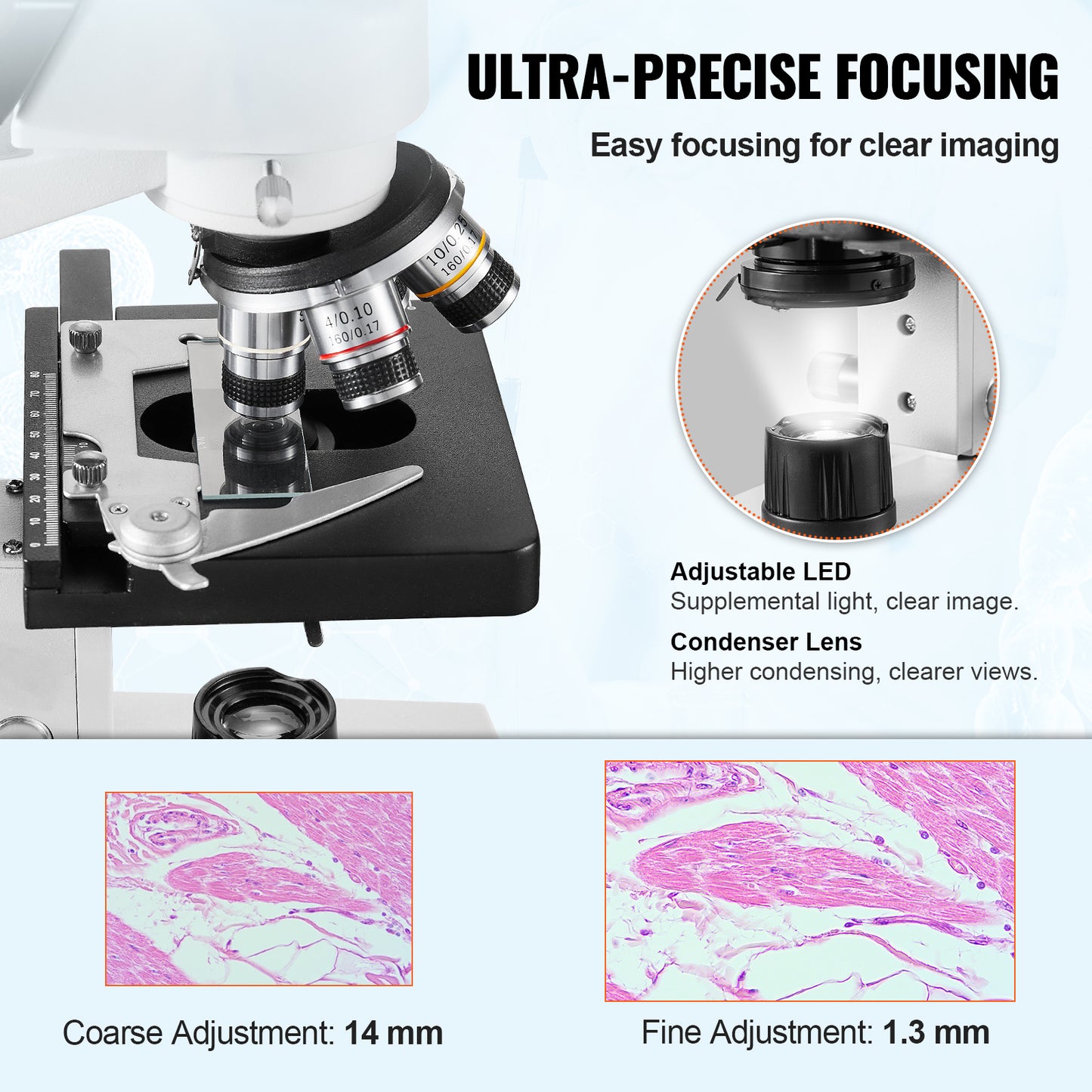 Microscoop – Binoculair – Laboratoriummicroscoop – Biologische Microscoop – Compound Microscoop – 40x-2500x Vergroting – Tweelaags Mechanisch Preparaattafeltje