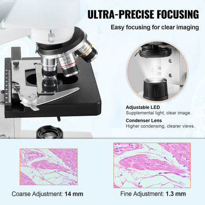 Microscoop – Binoculair – Laboratoriummicroscoop – Biologische Microscoop – Compound Microscoop – 40x-2500x Vergroting – Tweelaags Mechanisch Preparaattafeltje