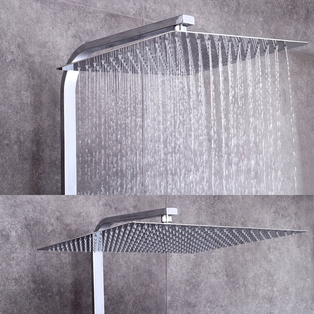 Badkamer Thermostatische Douchemengkraan – Regenfontein Douchekraan – Opbouw Douchekraan – Regendouche Set – Chroom – 30,48 cm Groot Vierkant – Roestvrij Staal