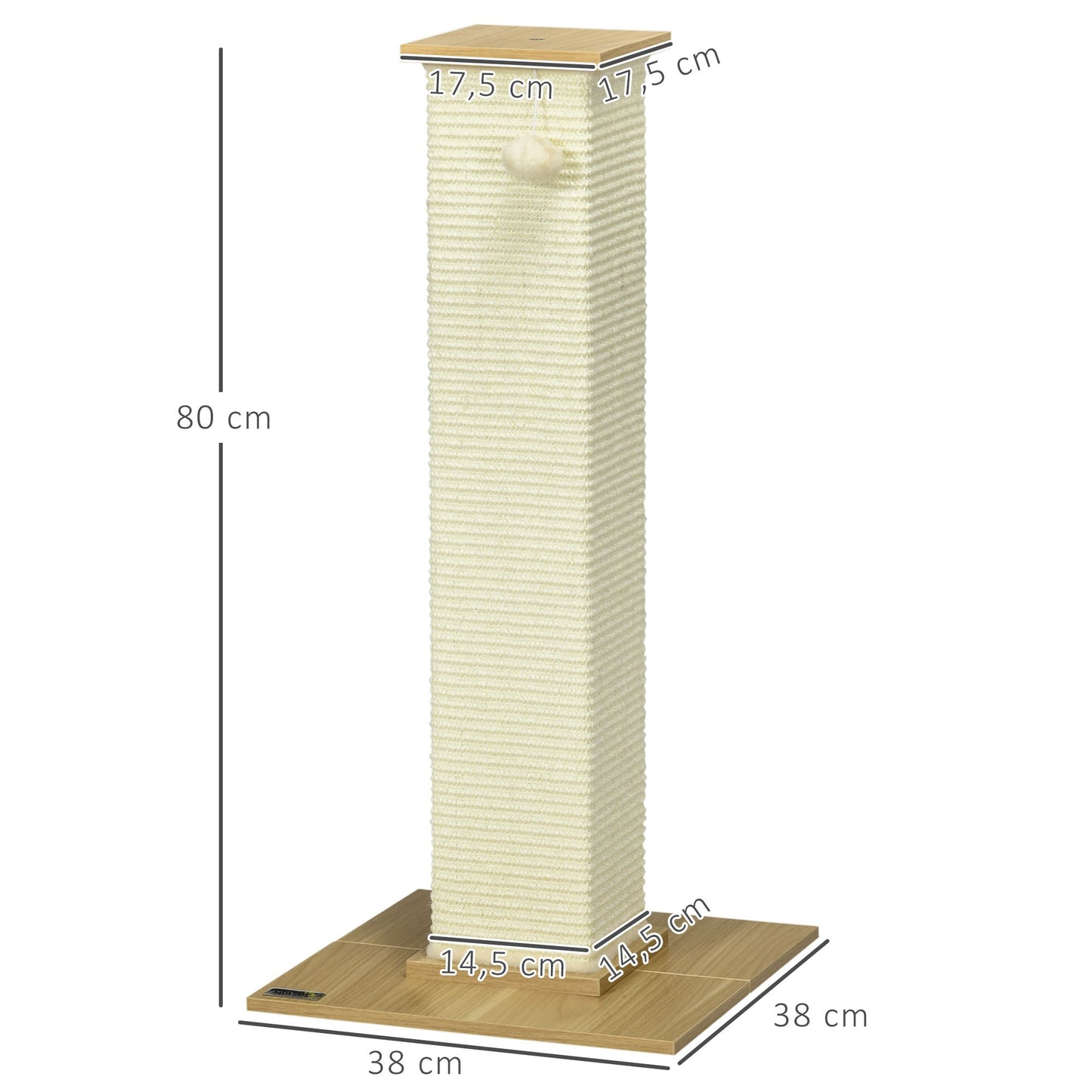Krabpaal – Krabmeubel – Krabpaal Kat – Krabton – Krabpaal Sisal – Eikenhoutkleur & Crème Wit – Compact 38x38x80 cm – Inclusief Speeltje