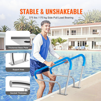 Zwembadhandrail – Zwembadleuning – Zwembadbeugel – Zwembadsteun – Spa-handgreep – RVS 304 Roestvrij Staal – Antislip Comfortabele Handgrepen – 48x36 Inch Met Basisplaat