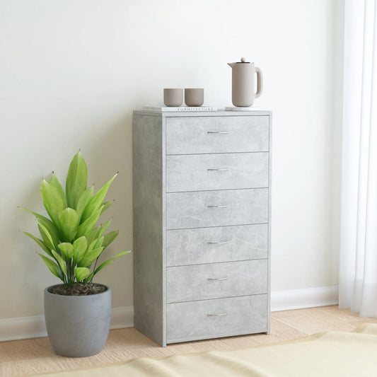 Sideboard – Dressoir – Opbergkast – Kast – Ladenkast – Betonlook – 6 Lades – Compact 50x34x96 cm – Duurzaam Engineered Wood