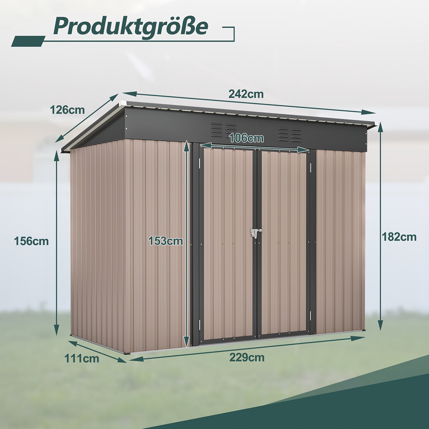 Metalen Opbergschuur – Tuinschuur – Fietsenberging – Tuingereedschapberging – Buitenberging – Verzinkt Staal – Ventilatie – Slot – 243,8x121,9 cm – Afneembaar