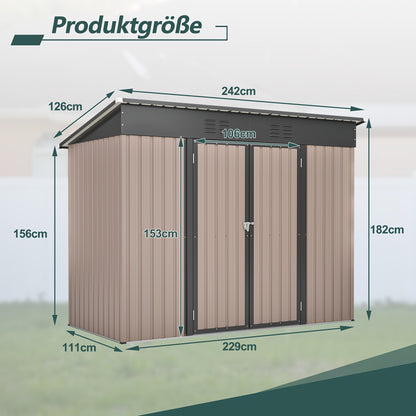 Metalen Opbergschuur – Tuinschuur – Fietsenberging – Tuingereedschapberging – Buitenberging – Verzinkt Staal – Ventilatie – Slot – 243,8x121,9 cm – Afneembaar
