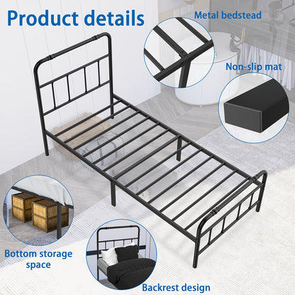 Bedframe – Metalen Bed – Stalen Bedframe – Tweepersoonsbed – Slaapkamerbed – 90x200 cm – Stevig Metalen Constructie – Inclusief Lattenbodem en Opbergruimte