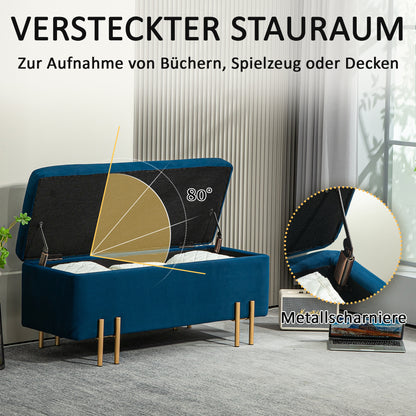 Opbergbank – Zitbank – Opbergkist – Opbergbox – Halbank – Stoffen Bekleding – Opbergruimte 100x40x42 cm – Rubberhout Frame – Metalen Poten