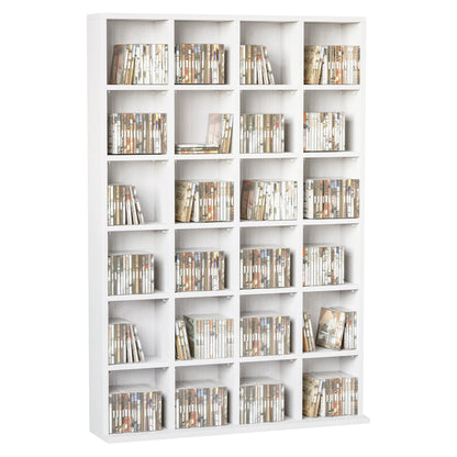 Multimedia Opbergkast – Cd-Kast – Dvd-Kast – Boekenkast – Mediamuur – Verstelbare Planken – Wit Hout – 89 x 130,5 cm