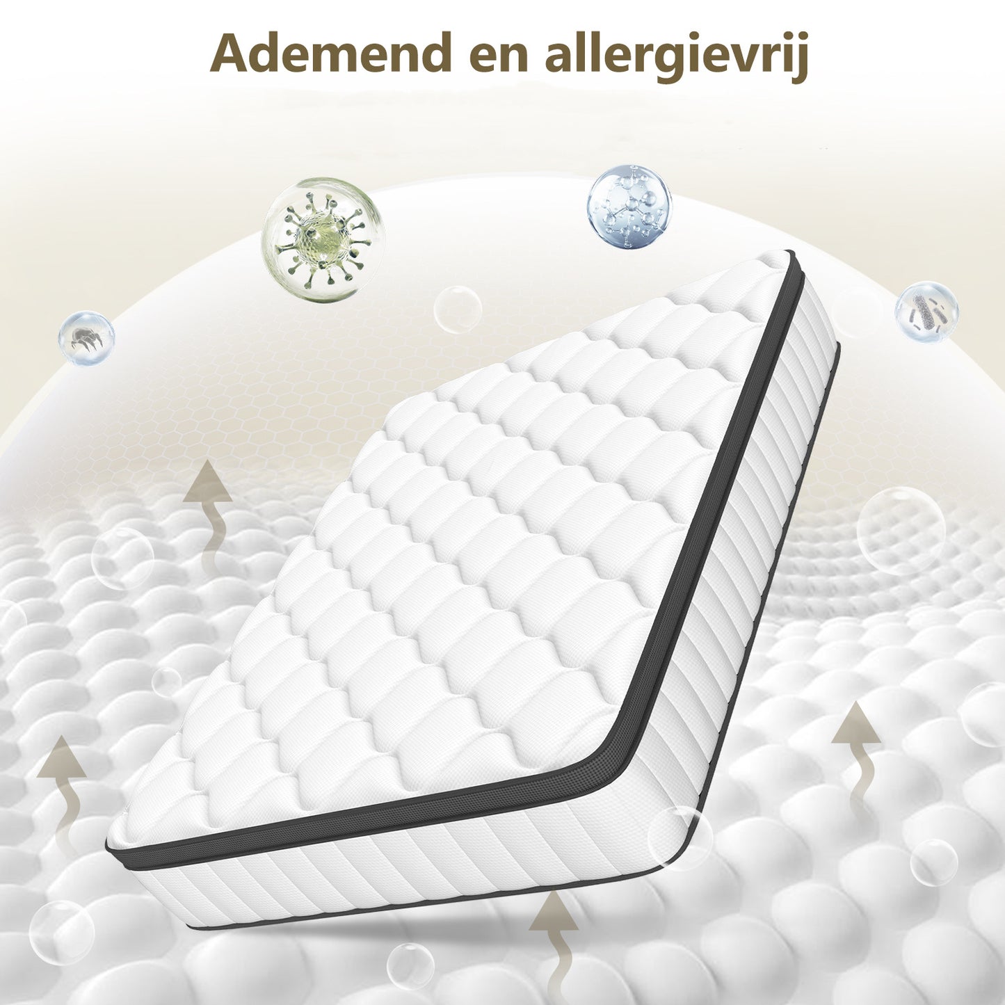 Matras – Pocketveer Matras – Tweepersoonsmatras – Eenpersoonsmatras – Logeermatras – 7-Zone Pocketvering – Stevig Support – Ademend Katoenen Hoes – 90x200 cm