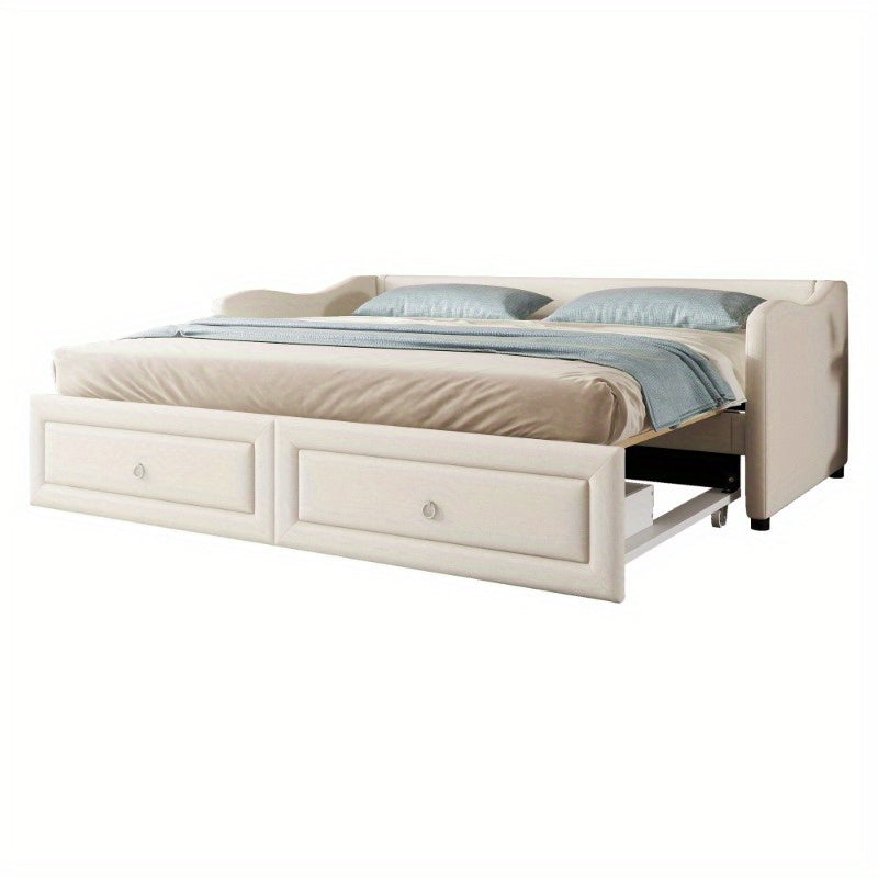 Daybed 90x200 cm – Bedbank – Slaapbank – Uitklapbed – Logeerbed – Minimalistisch Design – 2 Laden – Geschikt Voor Kleine Ruimtes