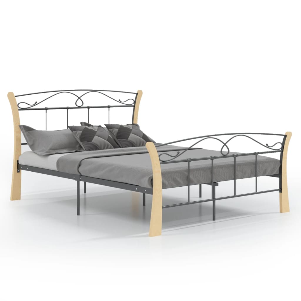 Bedframe – Bedframe Metalen Frame – Tweepersoonsbed – Bedombouw – Slaapbank – 120x200 cm – Gepoedercoat Staal – Donker Hout Accent