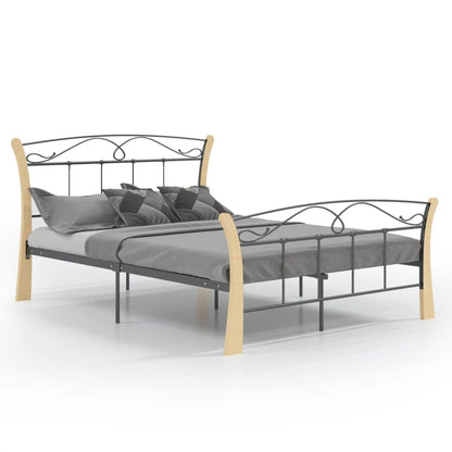 Bedframe – Bedframe Metalen Frame – Tweepersoonsbed – Bedombouw – Slaapbank – 120x200 cm – Gepoedercoat Staal – Donker Hout Accent