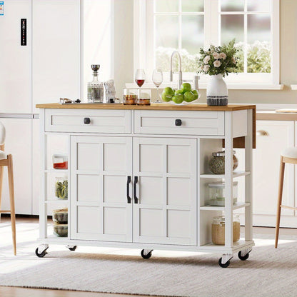 Keukentrolley – Serveerwagen – Keukenrolwagen – Opbergtrolley – Keukenwagen – Uitklapbaar Werkblad – 120 x 65 cm – Met 2 Lades – Met Wieltjes