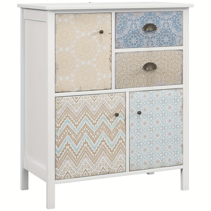 Ladekast – Ladenkast – Commode – Opbergkast – Kastje – Wit – Metaal – 68x34x80 cm – 2 Lades + 3 Open Vakken
